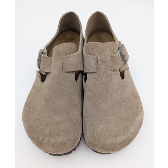 Birkenstock London Buckle Clog Suede Taupe Logo Unisex Size M4/W6 EU37 - Picture 9 of 12